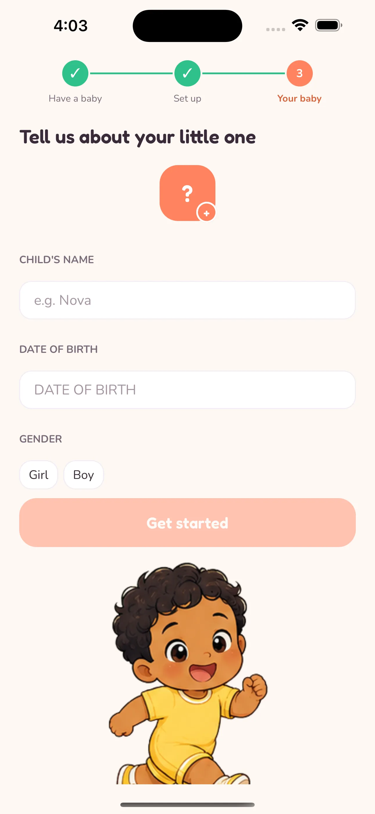 Adding your child during onboarding